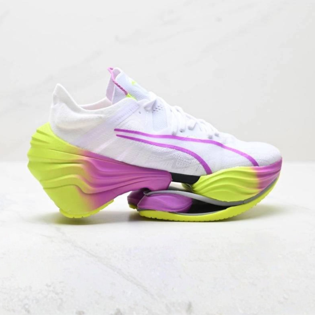 Tênis Puma Fast-RB Nitro Elite - Branco/Roxo/Verde Neon
