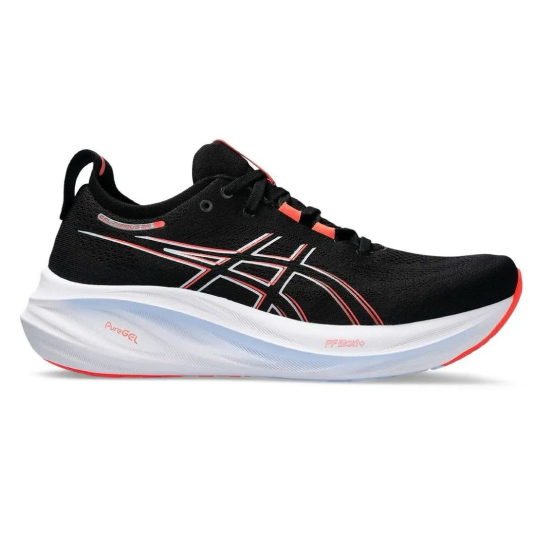 Tênis Asics Gel - Nimbus 26 - Preto com Branco e Vermelho