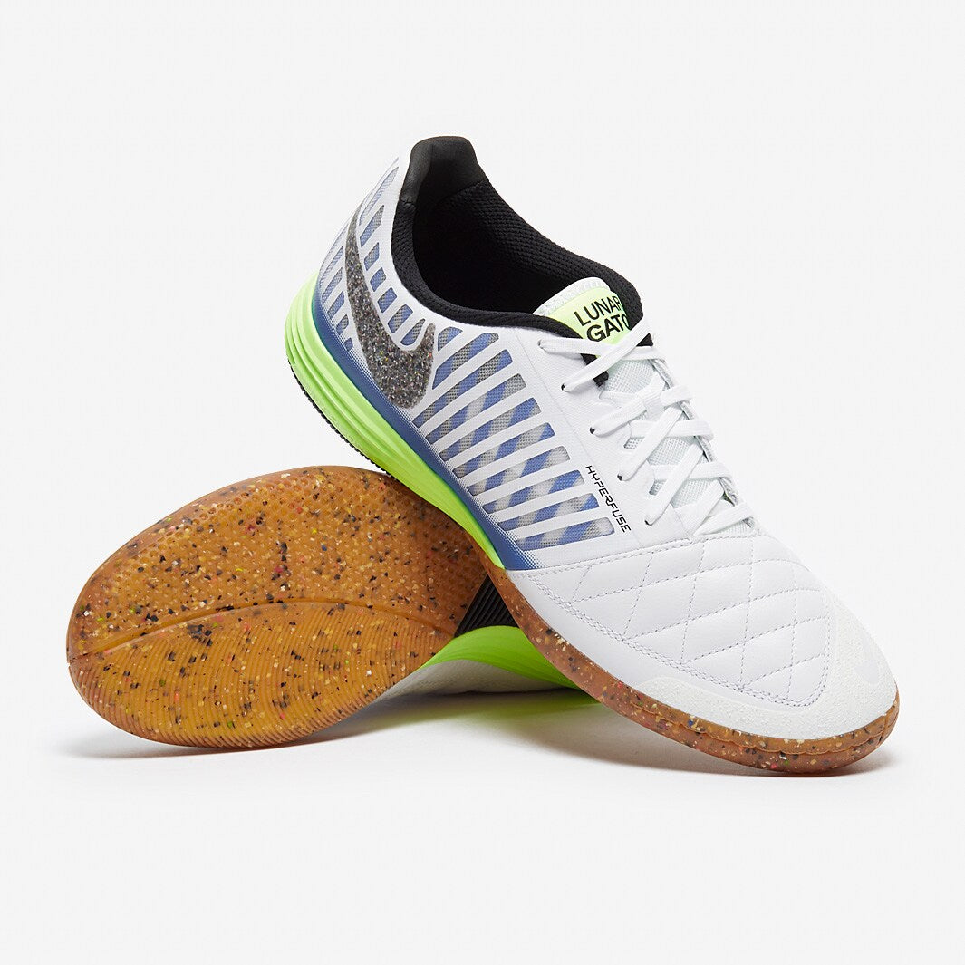 Chuteira Nike Lunar Gato 2 Futsal - White/Black/Light Photo Blue/Black