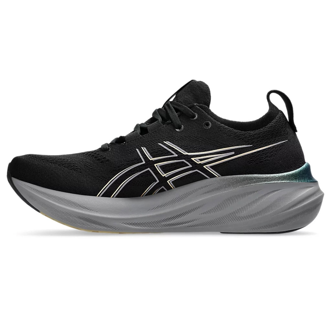 Tênis Asics Gel - Nimbus 26 - Preto e Dourado com Cinza e Verde