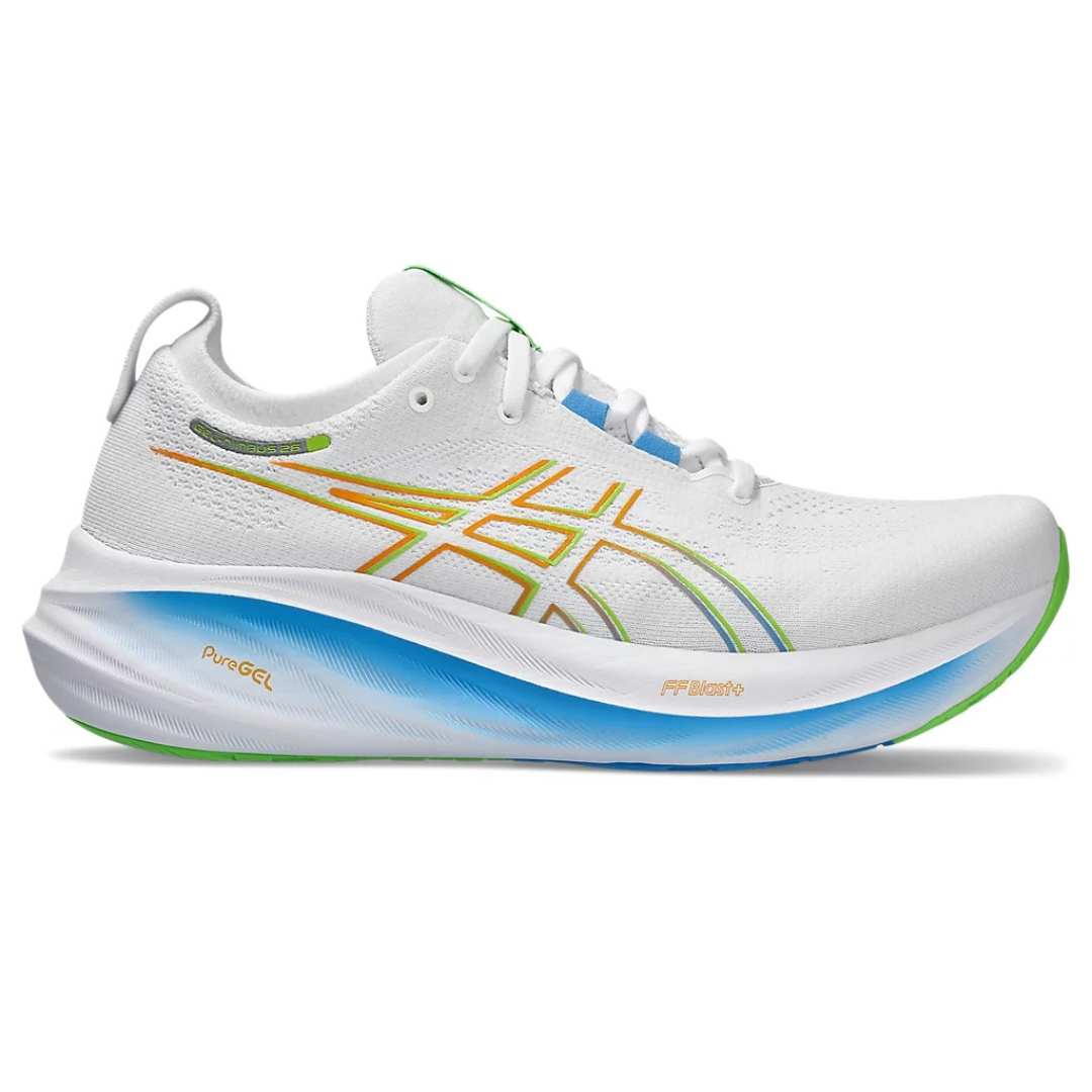 Tênis Asics Gel - Nimbus 26 - Branco com Azul e Verde