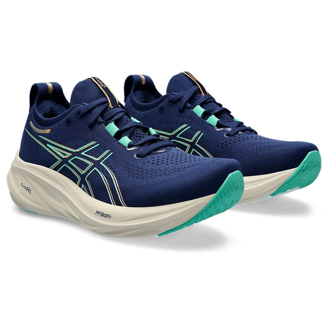 Tênis Asics Gel - Nimbus 26 - Azul Marinho com Creme e Verde