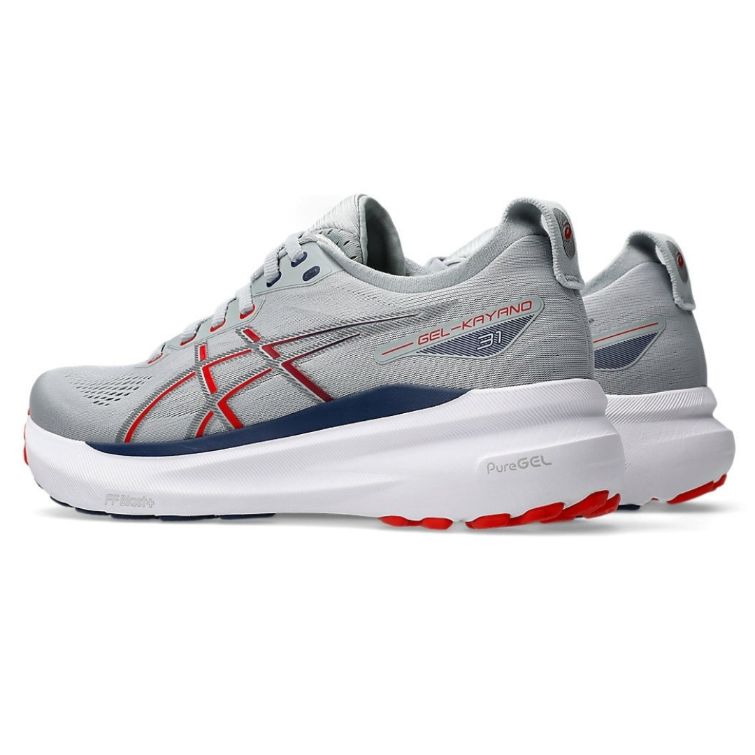 Tênis Asics Gel-Kayano 31 Cinza com Vermelho e Azul Marinho