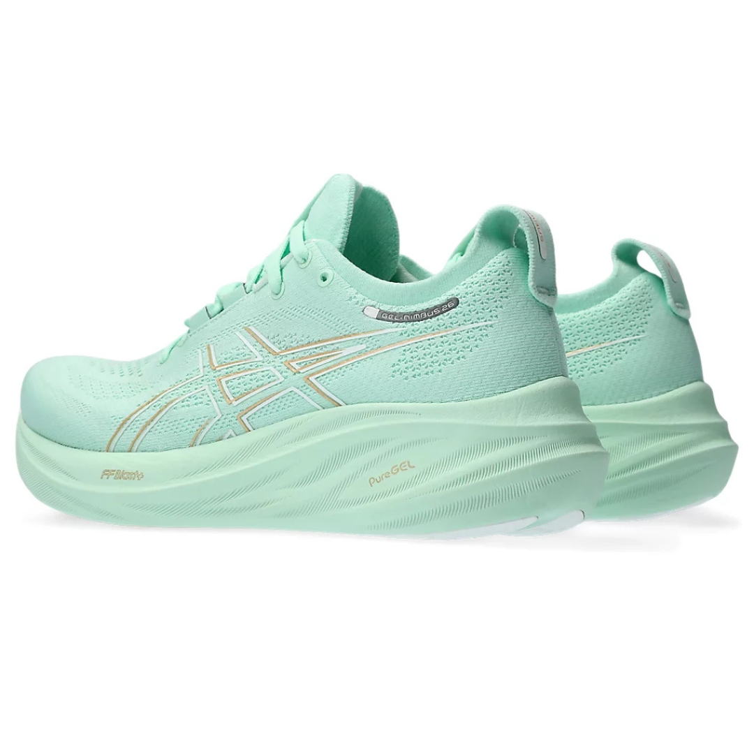 Tênis Asics Gel - Nimbus 26 - Verde com Branco e Dourado