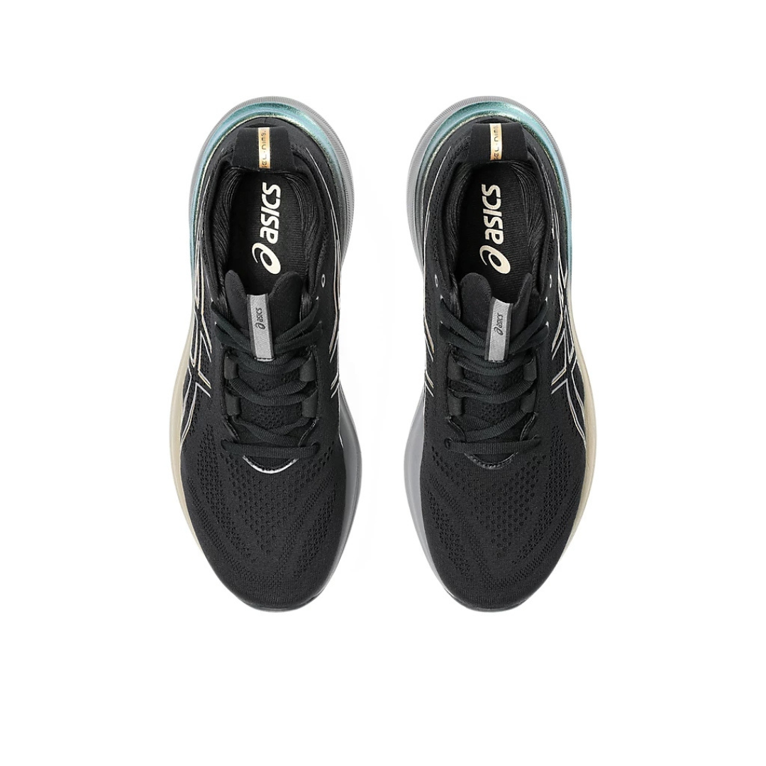 Tênis Asics Gel - Nimbus 26 - Preto e Dourado com Cinza e Verde