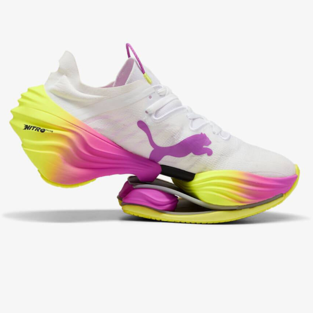 Tênis Puma Fast-RB Nitro Elite - Branco/Roxo/Verde Neon