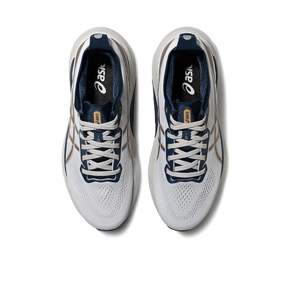 Tênis Asics Gel-Kayano 31 Branco com Azul Marinho e Dourado