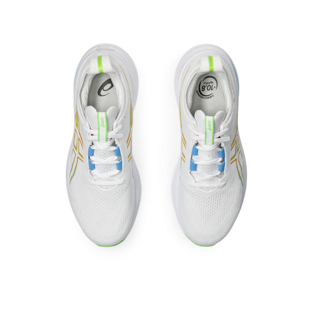 Tênis Asics Gel - Nimbus 26 - Branco com Azul e Verde