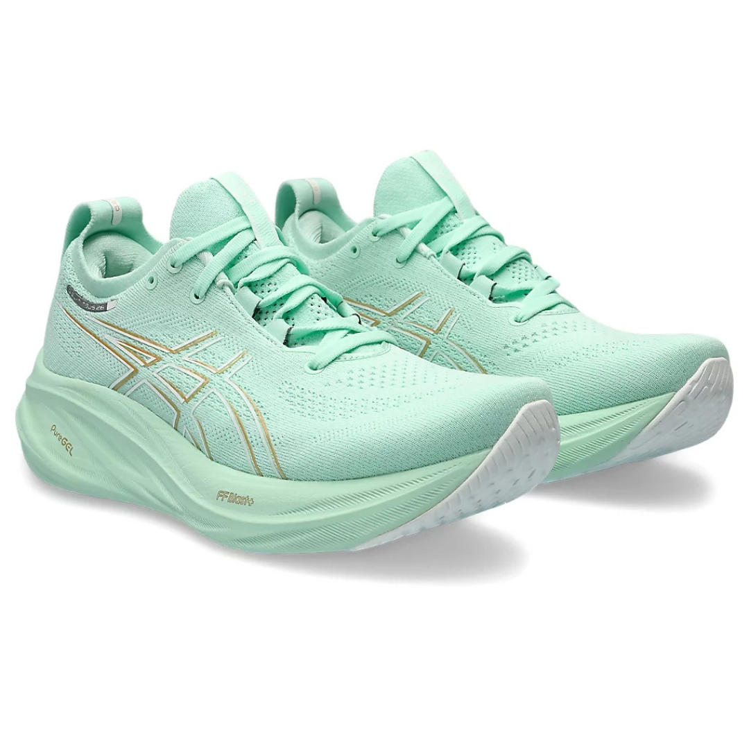 Tênis Asics Gel - Nimbus 26 - Verde com Branco e Dourado