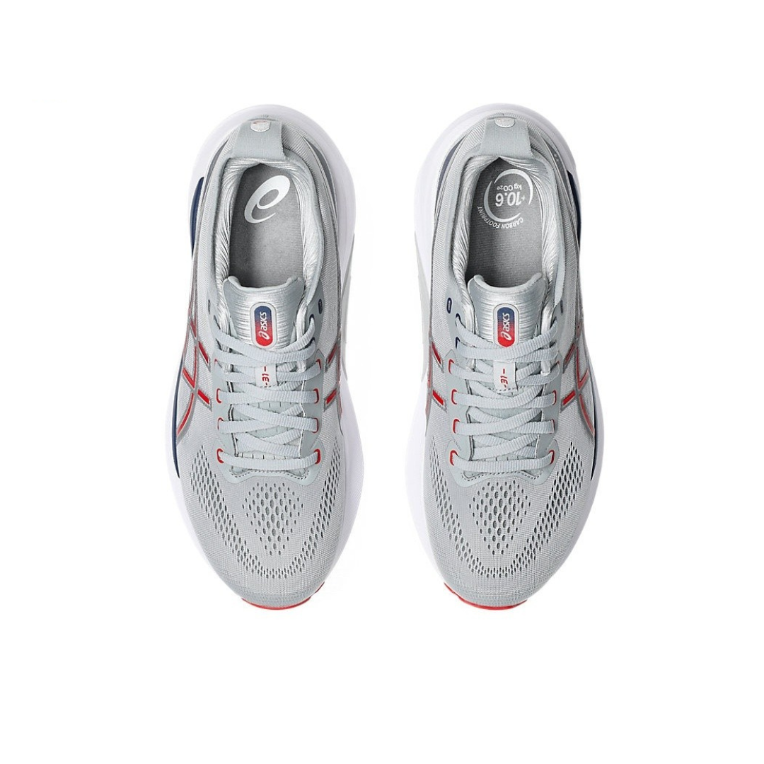 Tênis Asics Gel-Kayano 31 Cinza com Vermelho e Azul Marinho
