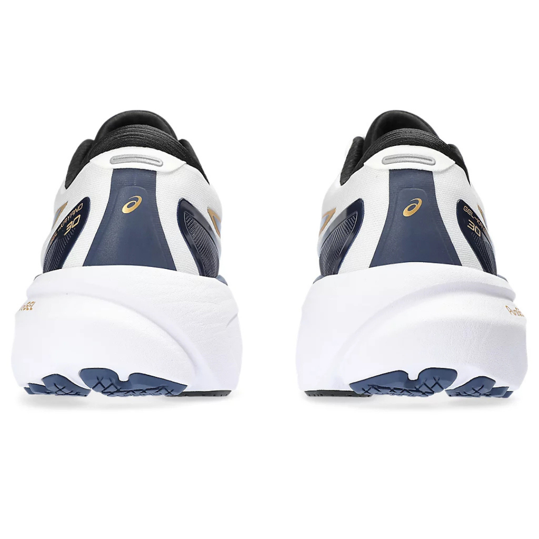 Tênis Asics Gel-Kayano 30 - Branco com Azul Marinho e Dourado