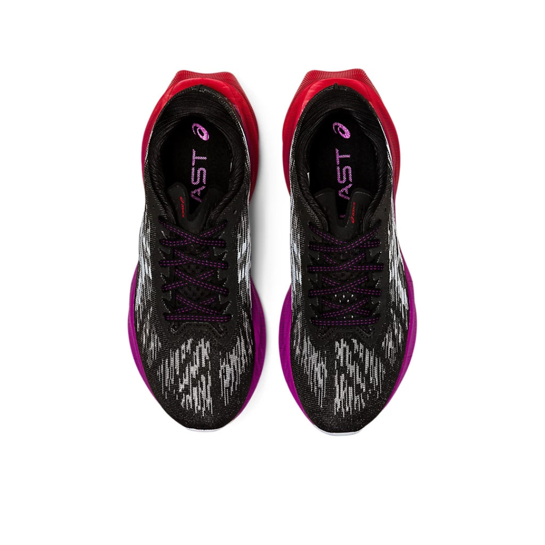 Tênis Asics Novablast 3 Preto com Roxo e vermelho