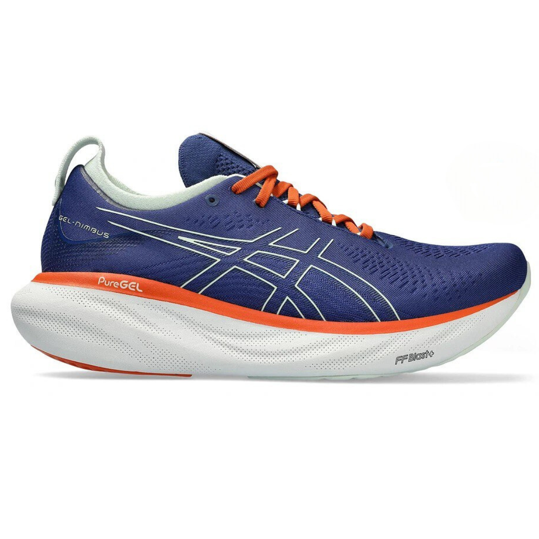 Tênis Asics Gel - Nimbus™ 25 Azul Marinho com Laranja e Branco