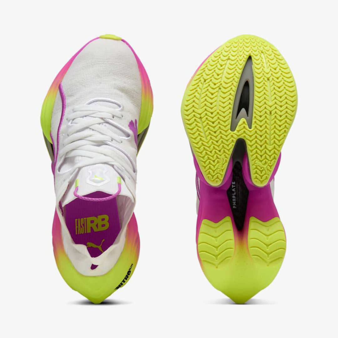 Tênis Puma Fast-RB Nitro Elite - Branco/Roxo/Verde Neon