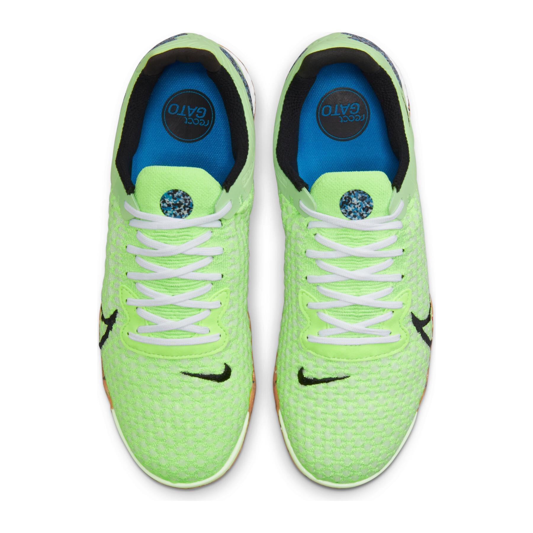 Chuteira Nike ReactGato Futsal - Fluorescent Green/Navy Blue