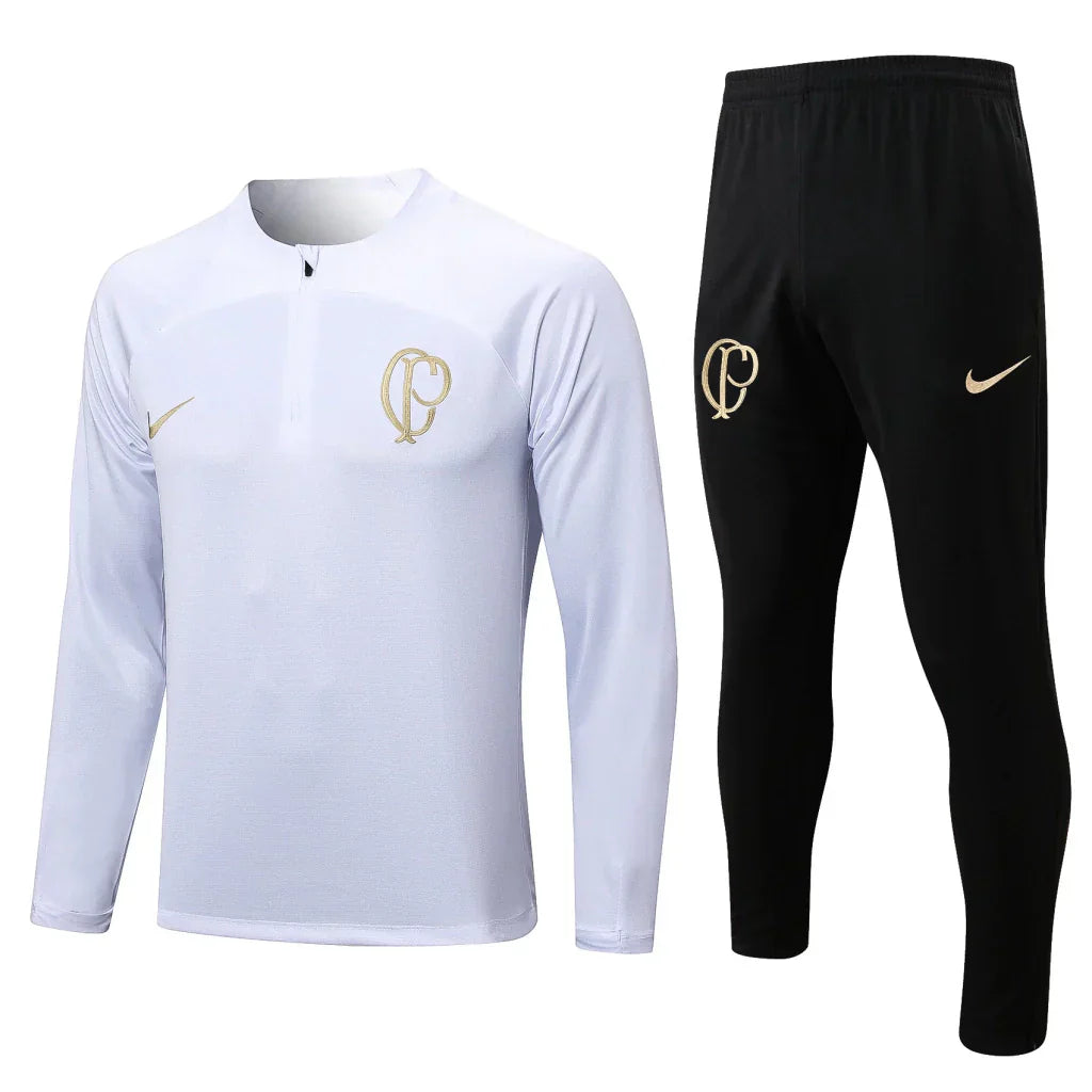 Conjunto Corinthians Zíper Curto 2023/24 - Branco e Dourado