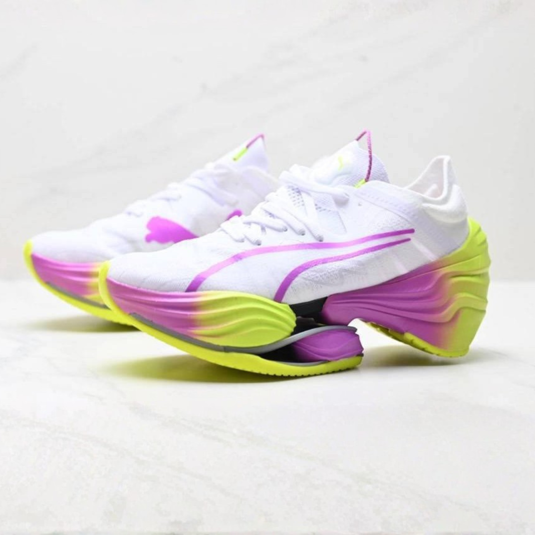 Tênis Puma Fast-RB Nitro Elite - Branco/Roxo/Verde Neon