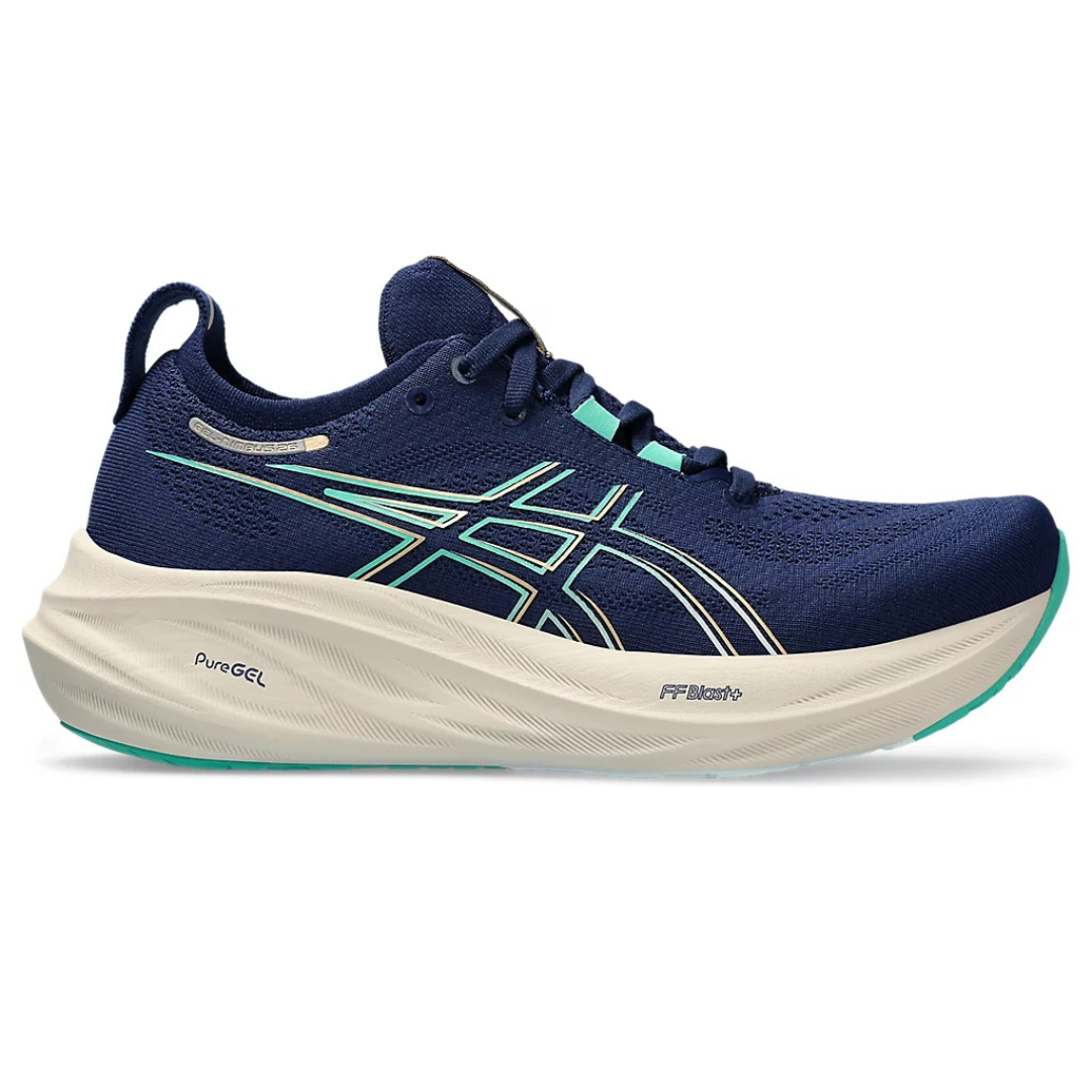 Tênis Asics Gel - Nimbus 26 - Azul Marinho com Creme e Verde