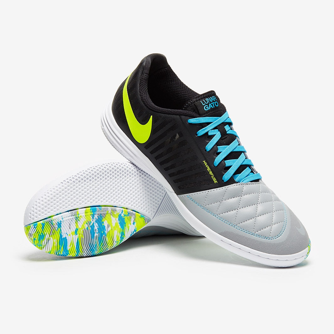 Chuteira Nike Lunar Gato 2 Futsal - Noir/Volt/Gris/Bleu