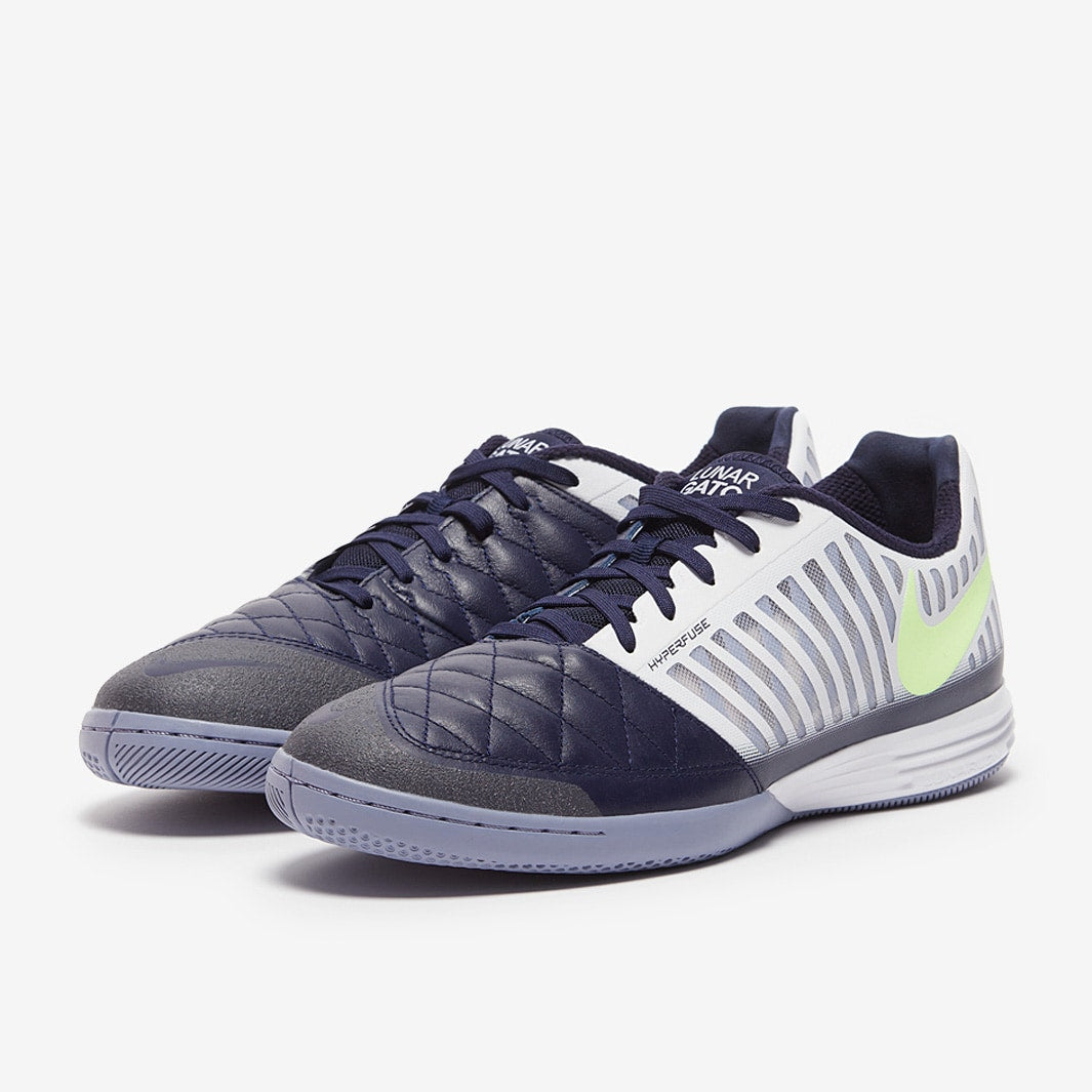Chuteira Nike Lunar Gato 2 Futsal - White/Barely Volt/Blackened Blue
