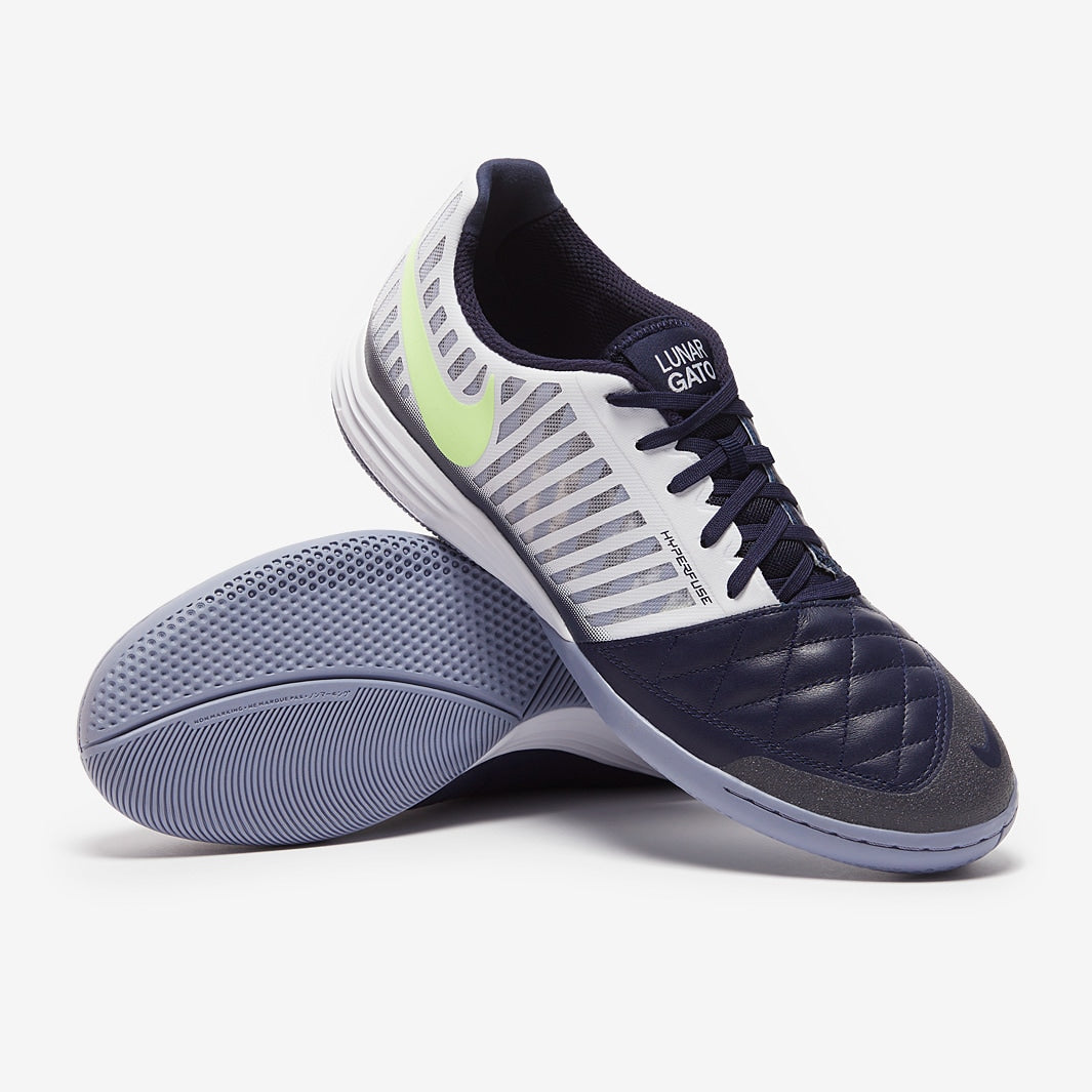 Chuteira Nike Lunar Gato 2 Futsal - White/Barely Volt/Blackened Blue