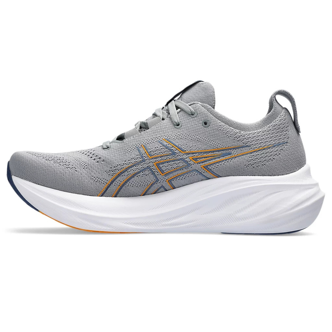 Tênis Asics Gel - Nimbus 26 - Cinza e azul Marinho com Branco e Laranja