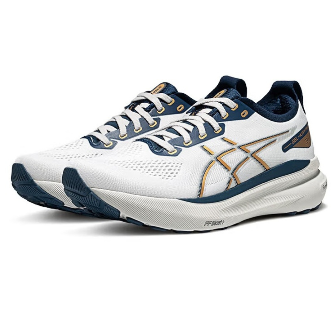 Tênis Asics Gel-Kayano 31 Branco com Azul Marinho e Dourado