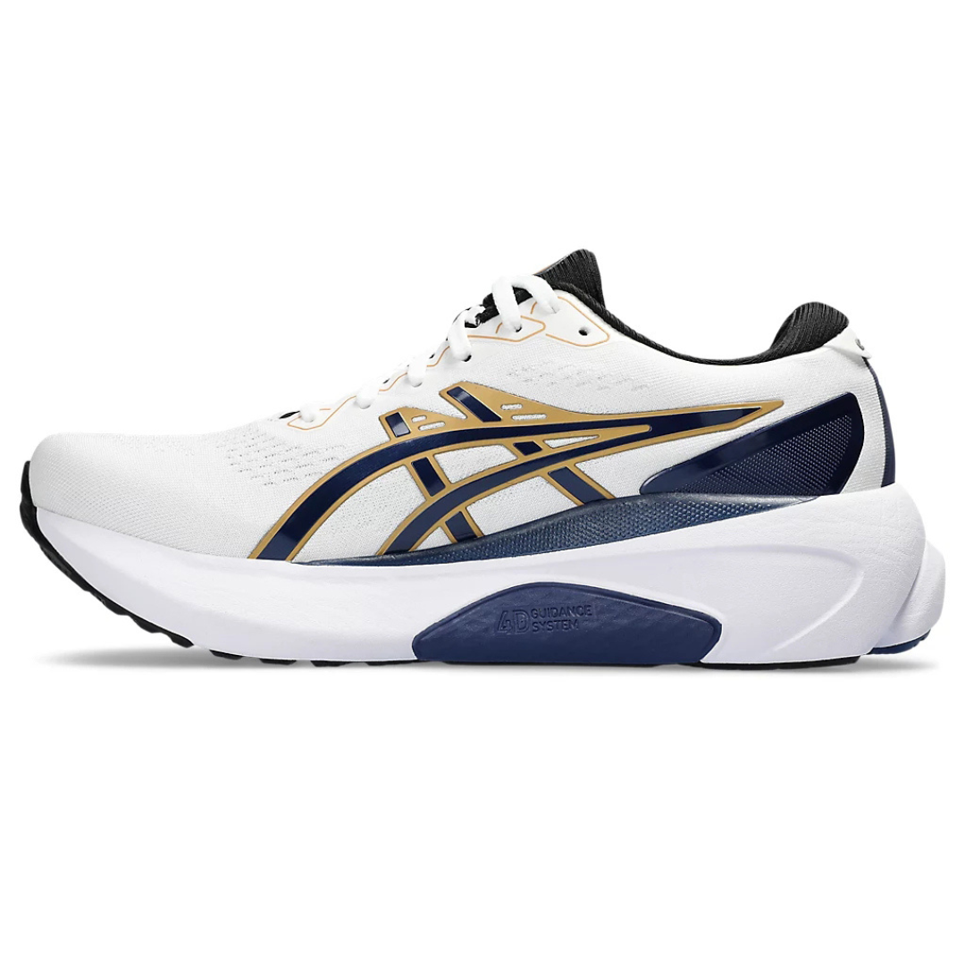 Tênis Asics Gel-Kayano 30 - Branco com Azul Marinho e Dourado