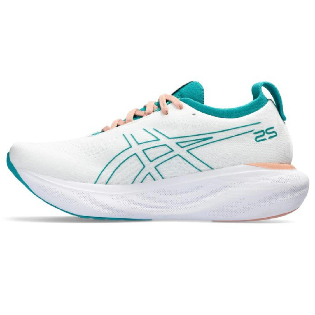 Tênis Asics Gel - Nimbus™ 25 Branco com Jade e Laranja
