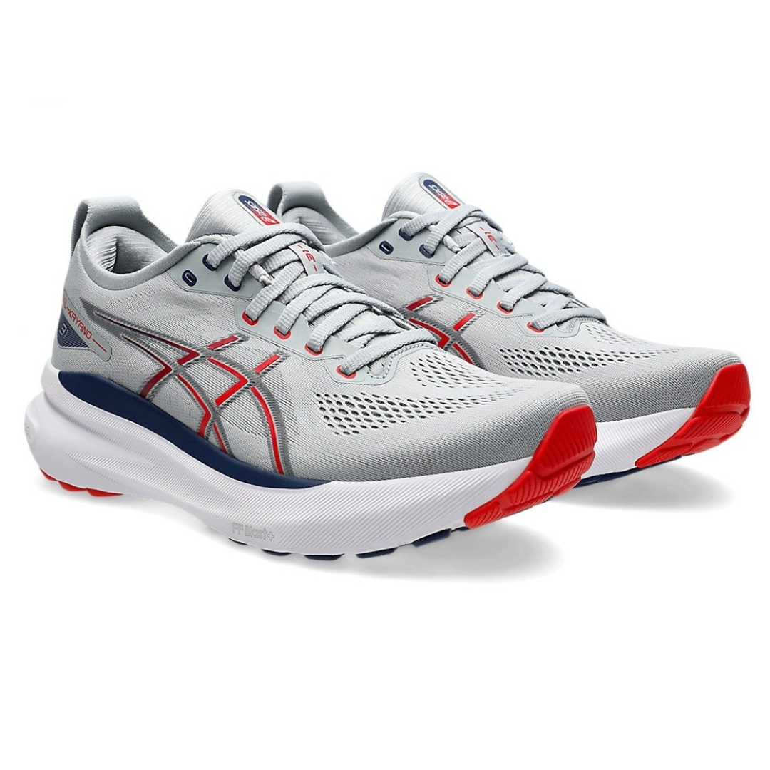 Tênis Asics Gel-Kayano 31 Cinza com Vermelho e Azul Marinho