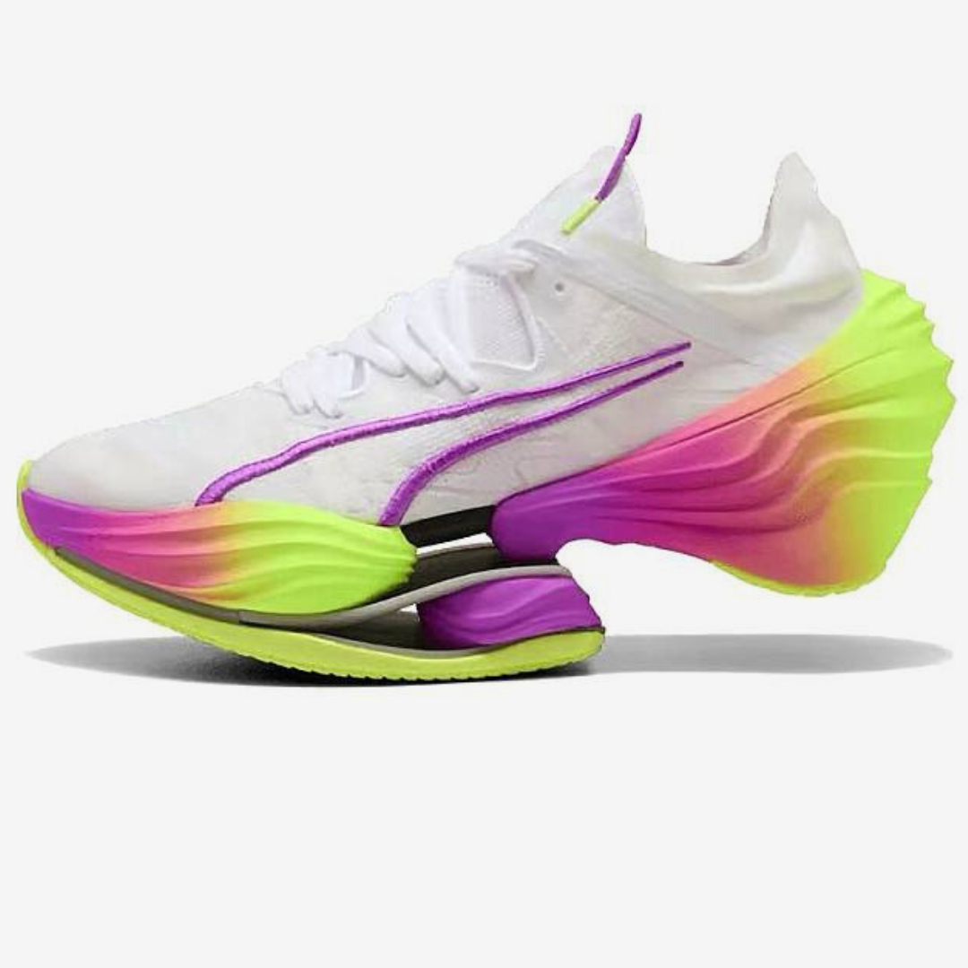 Tênis Puma Fast-RB Nitro Elite - Branco/Roxo/Verde Neon