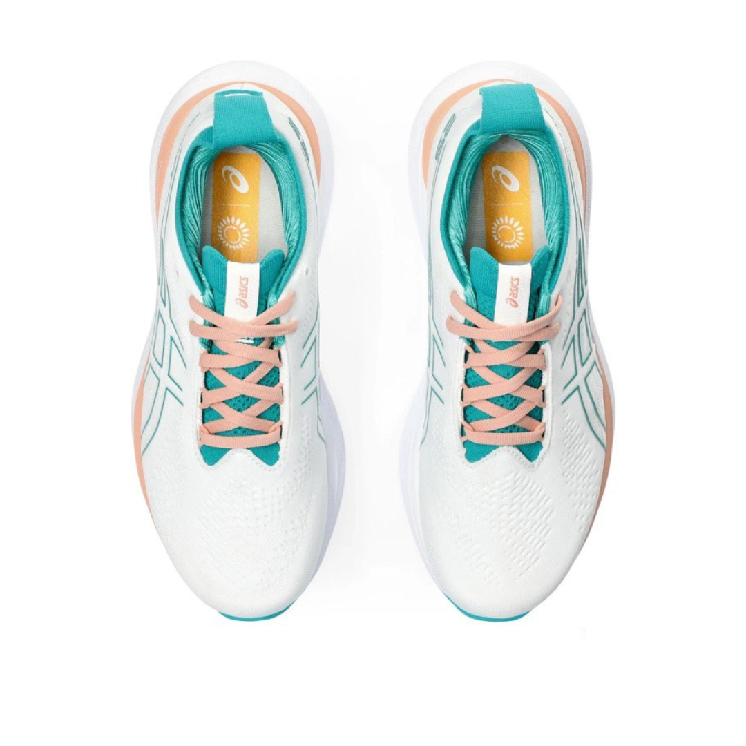 Tênis Asics Gel - Nimbus™ 25 Branco com Jade e Laranja