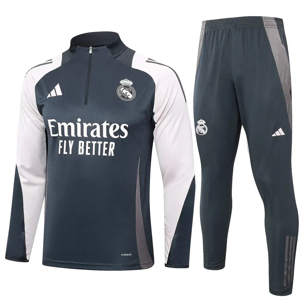 Conjunto Real Madrid Zíper Curto Treino Cinza