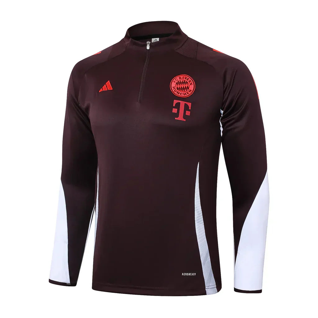 Conjunto Bayern de Munique Zíper Curto Treino Vinho 2024/25