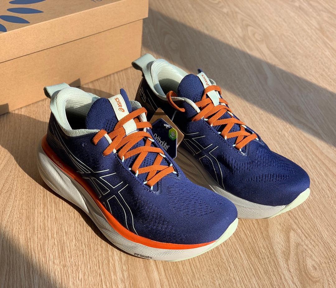 Tênis Asics Gel - Nimbus™ 25 Azul Marinho com Laranja e Branco