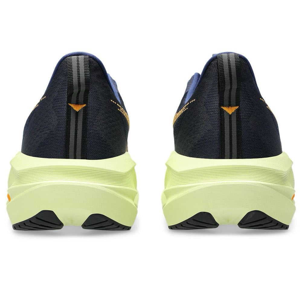 Tênis Asics Novablast 5 - Azul Marinho com Verde e Laranja